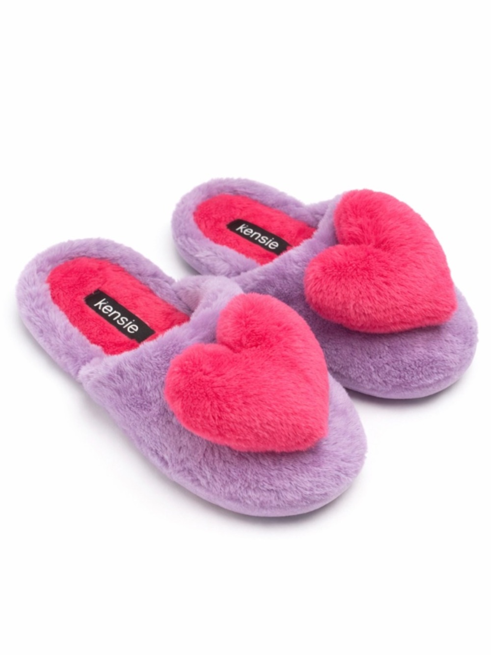 Kensie Fuzzy Slippers - Pink & Lavender Soft Indoor Shoes - Size: 6/7 - NWOT